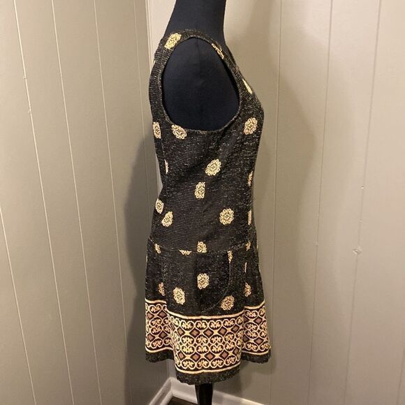 Free People Sleeveless Black Gold Tapestry Dress with Pockets - Picture 5 of 8